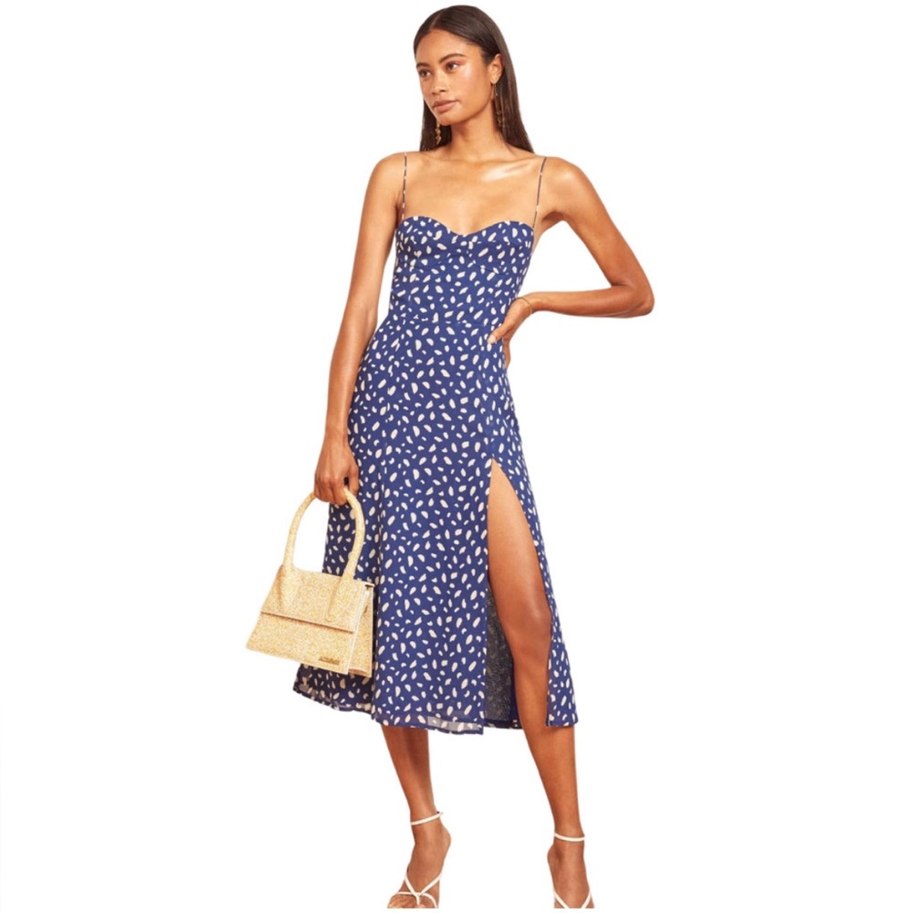 Reformation "Juliette" Dress in Blue and White Color